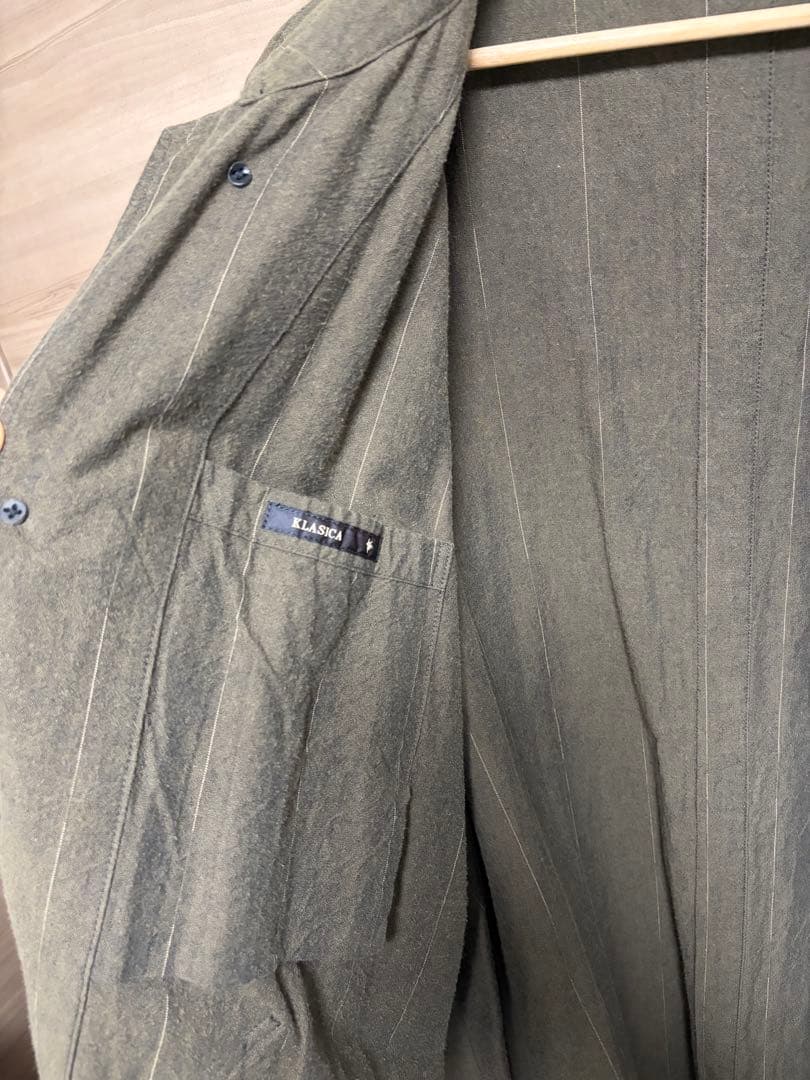 ※２枚目の色味になります。 KLASICA ロングコート 茶カーキ ストライプ