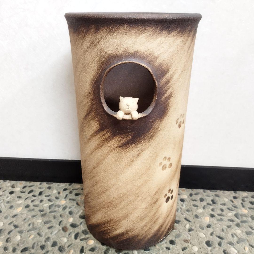 値下げ【新品・未使用】猫の傘立て　へちもん　信楽焼　ネコ　シンプル　インテリア