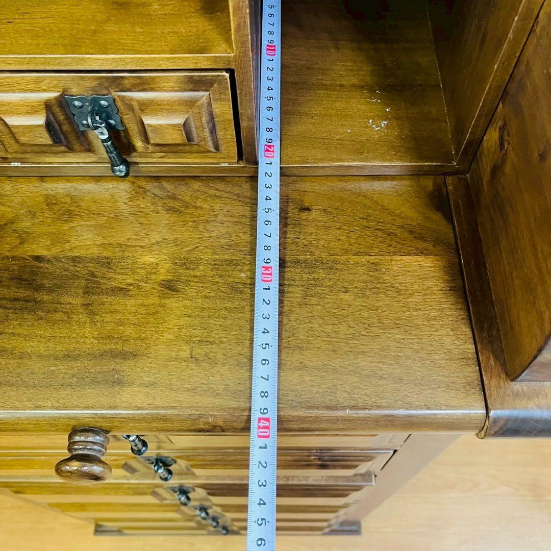 6段チェスト スライド式天板 ライティング アンティーク調 棚 アンティーク風