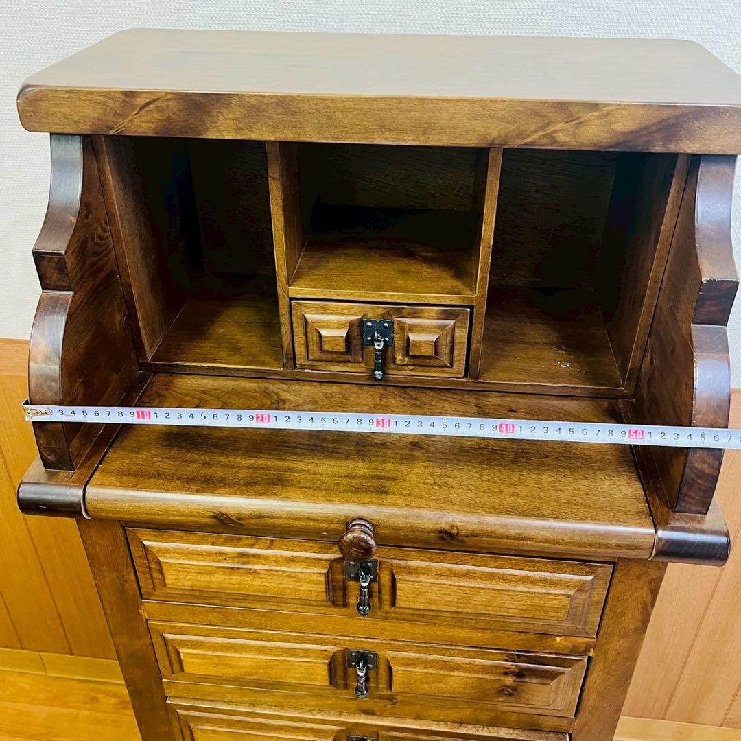 6段チェスト スライド式天板 ライティング アンティーク調 棚 アンティーク風