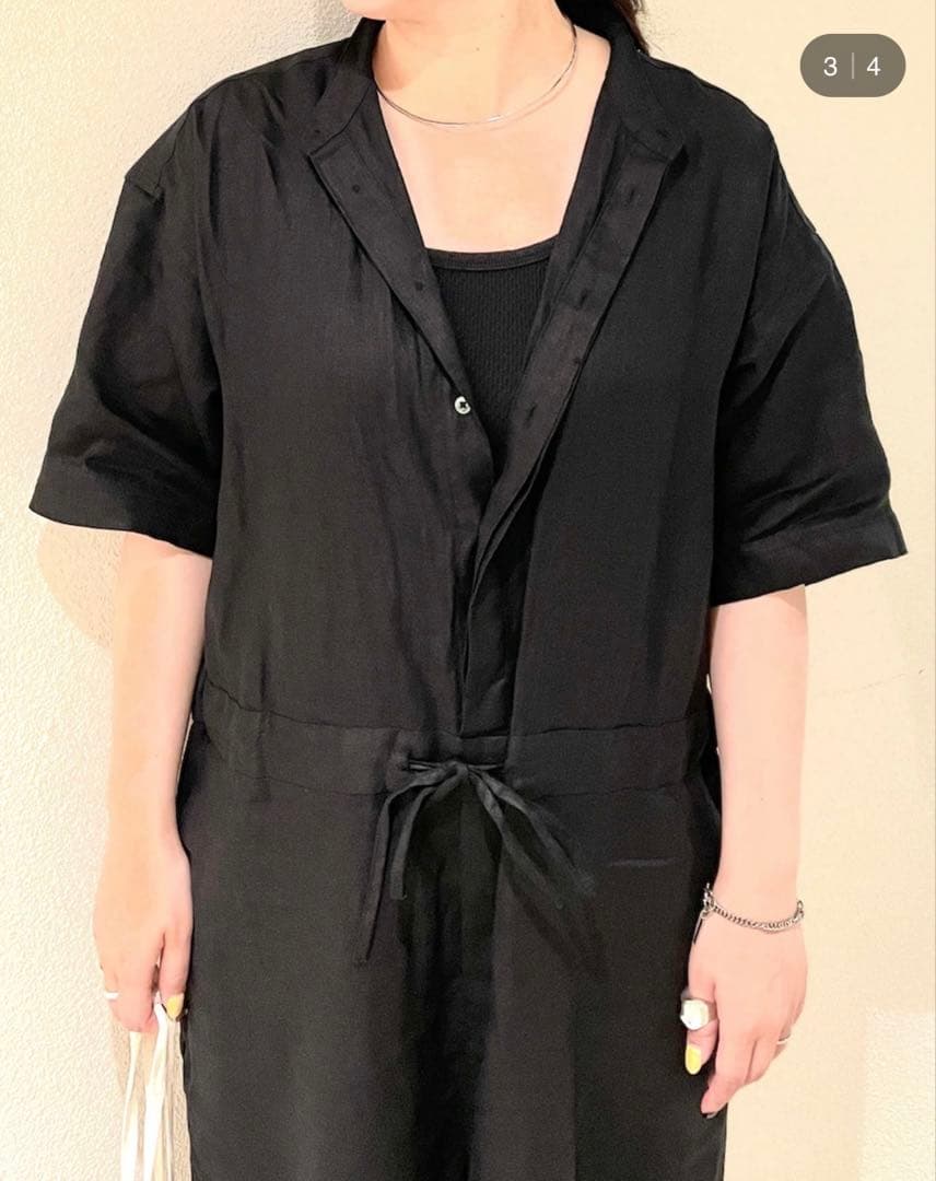 な　かぐれ　バンドカラーリネンハーフスリーブオールインワン美品　再お値下げ