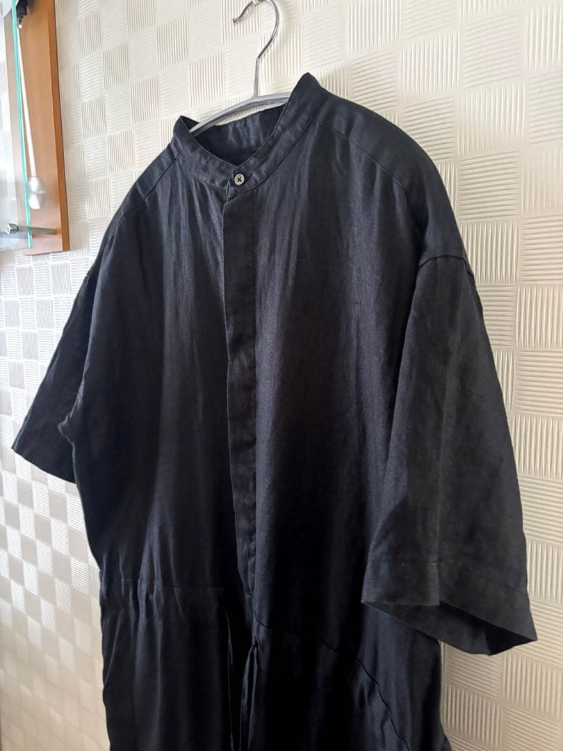 な　かぐれ　バンドカラーリネンハーフスリーブオールインワン美品　再お値下げ