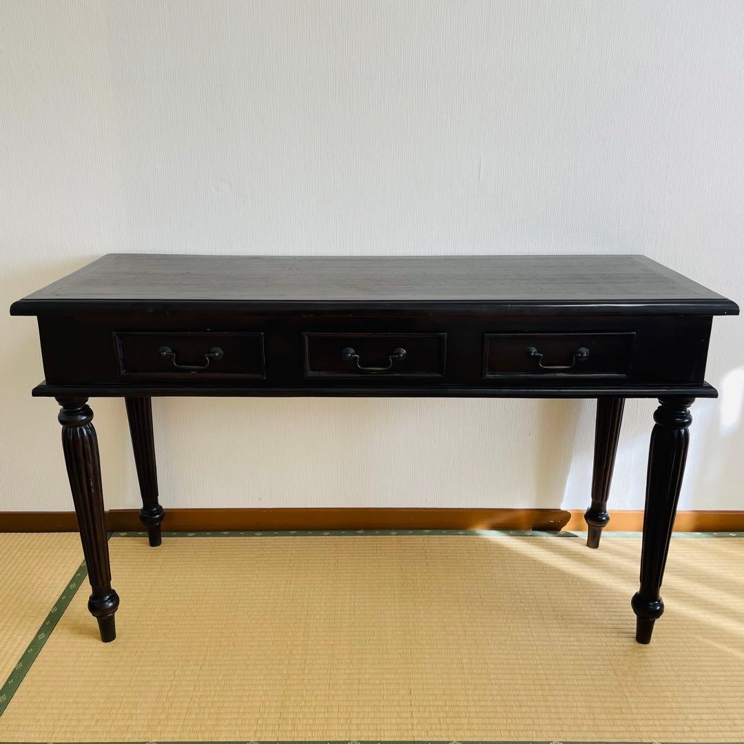 アンティーク調 木製デスク 幅128cm 引き出し3杯