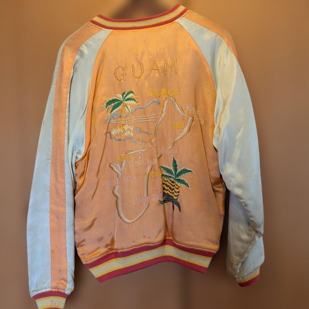 オレンジ色 スカジャン ヤシの木刺繍