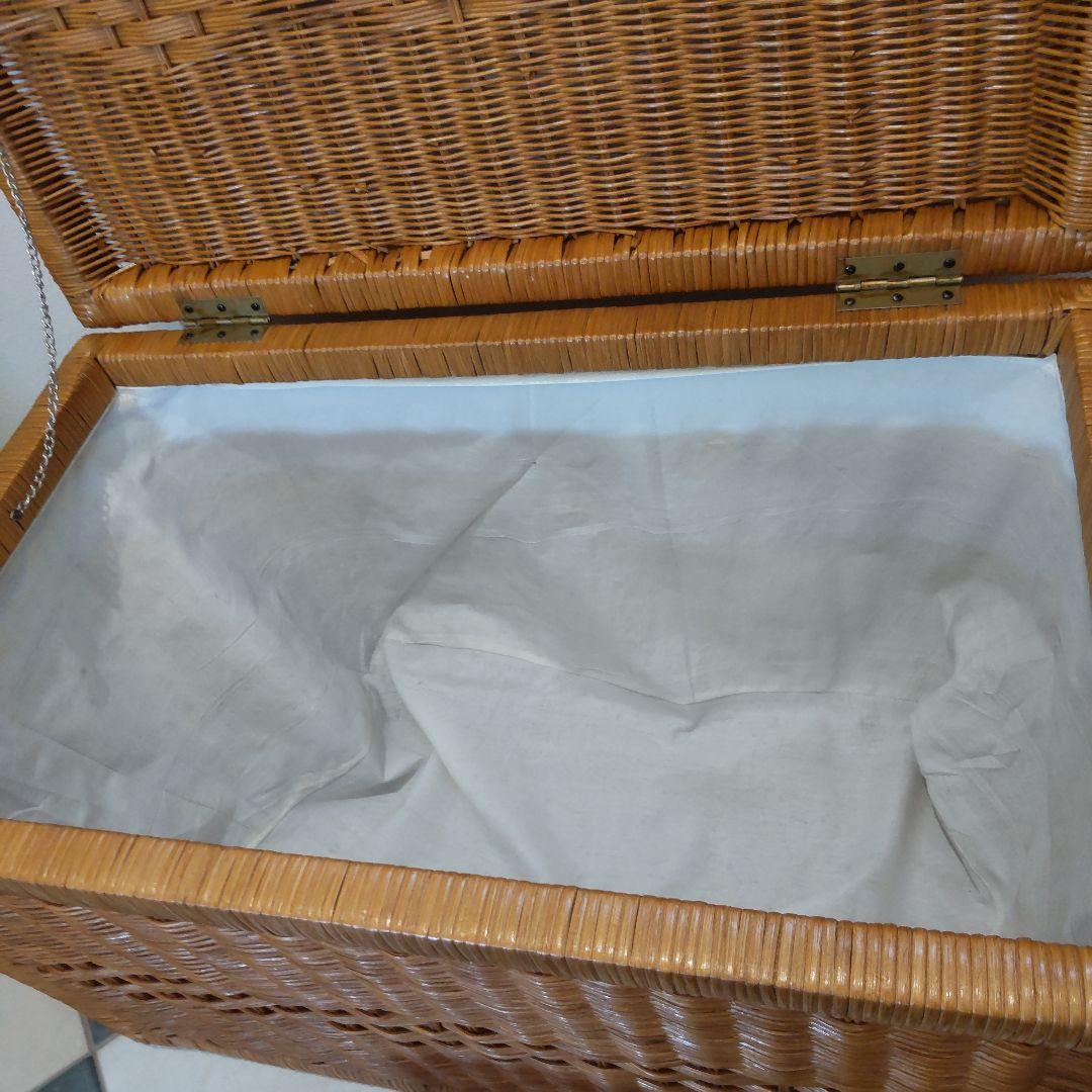 【ラタン収納ボックス】大型 籐製品 昭和レトロ かご バスケット