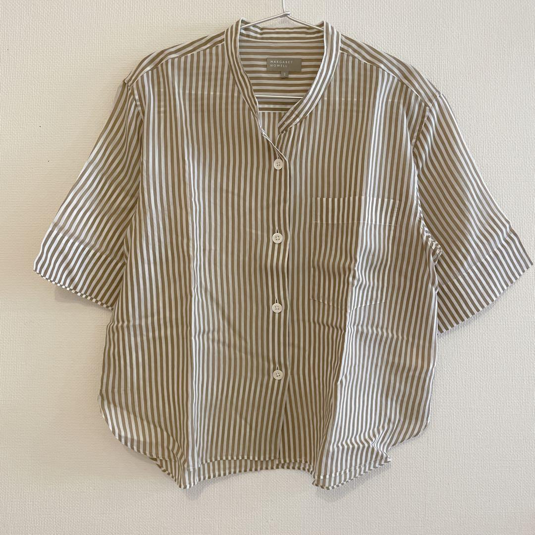 マーガレットハウエル ストライプ 半袖シャツ シルク
