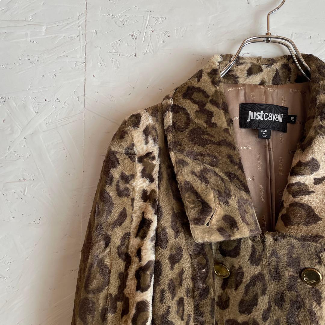 イタリア製【justcavalli】レオパード ヒョウ柄ロングコートウールコート