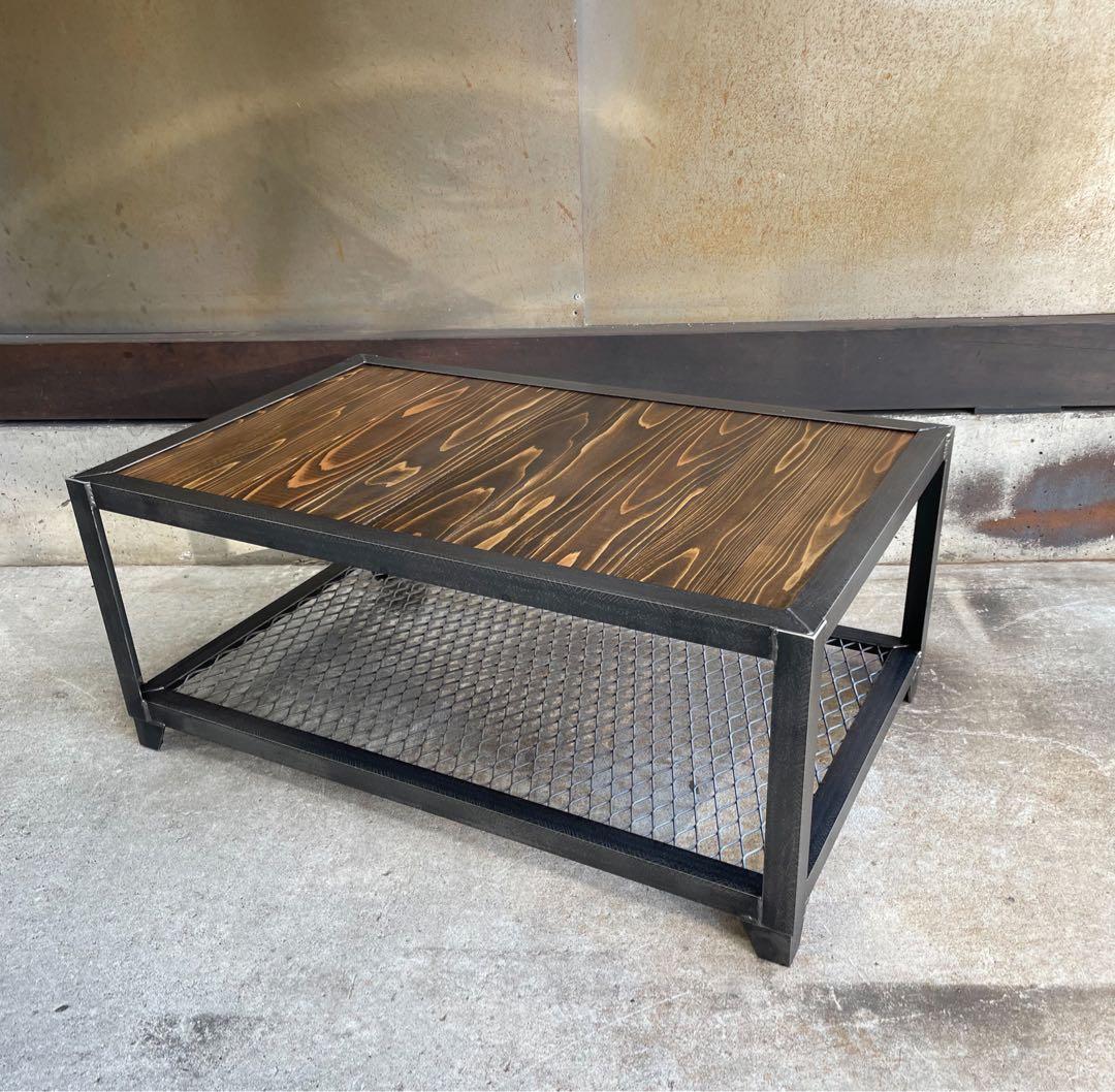 アイアンラック［上段木板］　アイアン家具　ローテーブル　植物棚　インダストリアル