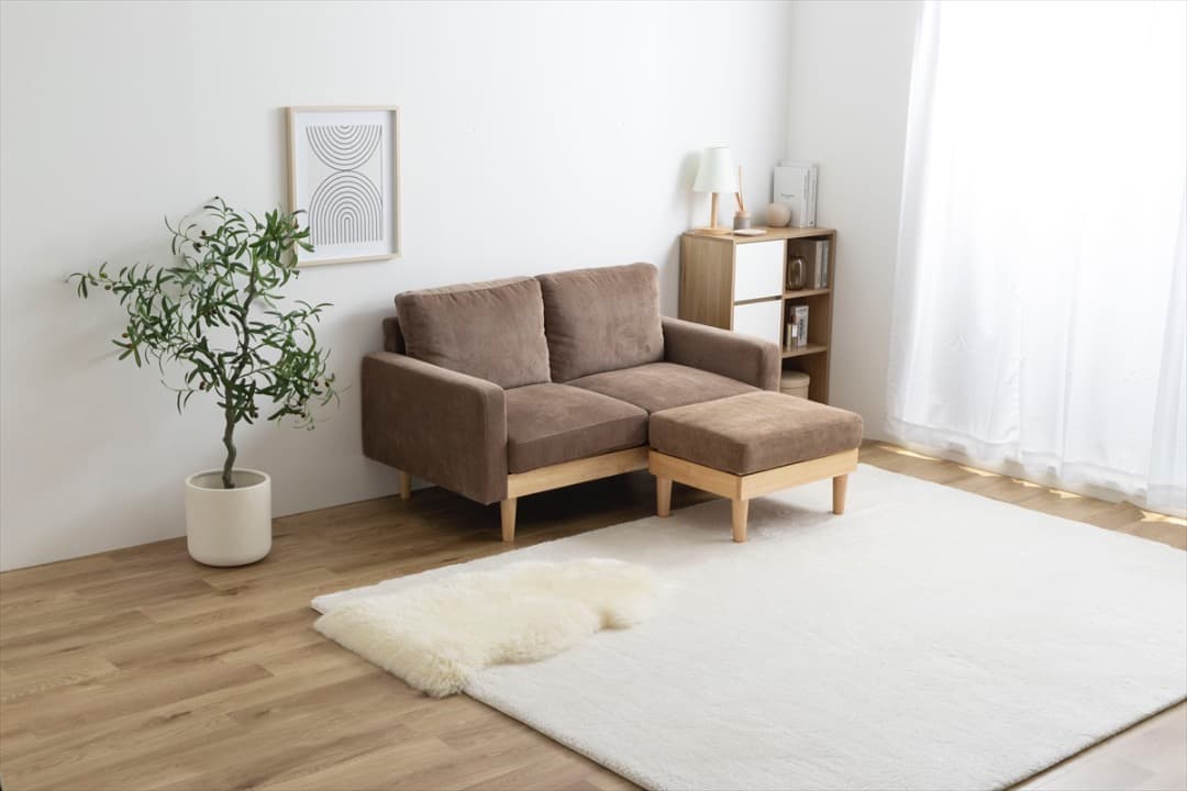 【送料無料】【2点セット】2人掛けコーデュロイソファ1脚+オットマン1脚