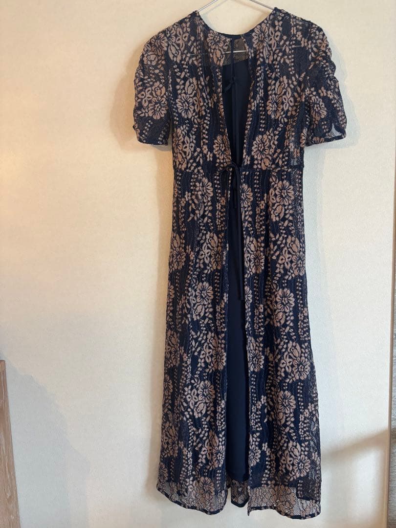 kaene 配色レースエプロンワンピース　ネイビー