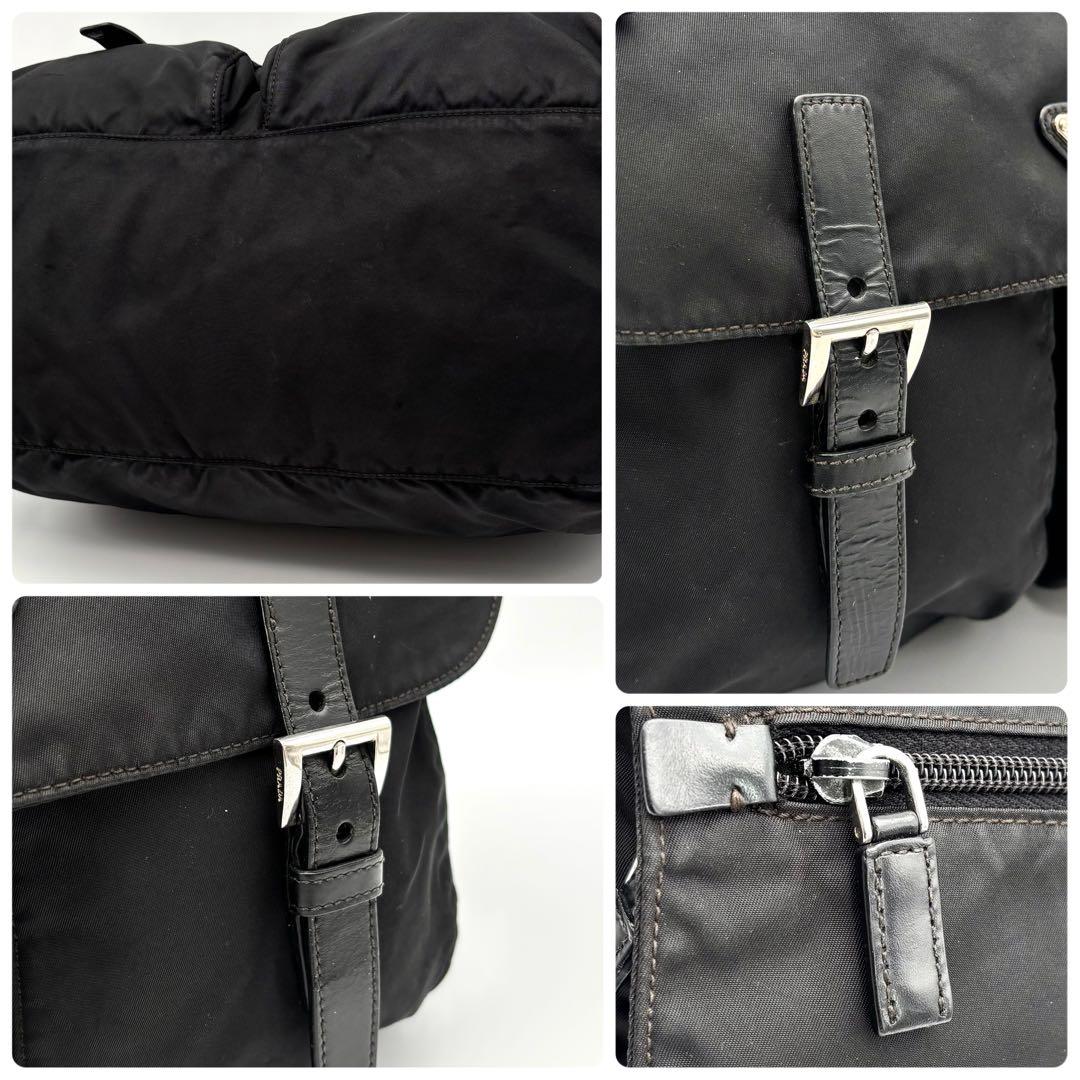 プラダ　メッセンジャーバッグ　複数ポケット　三角ロゴ　ナイロン　レザー　金具