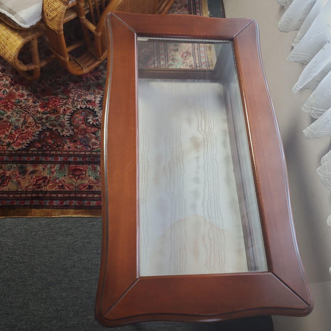 アンティーク　木製ガラス天板テーブル　イタリア製