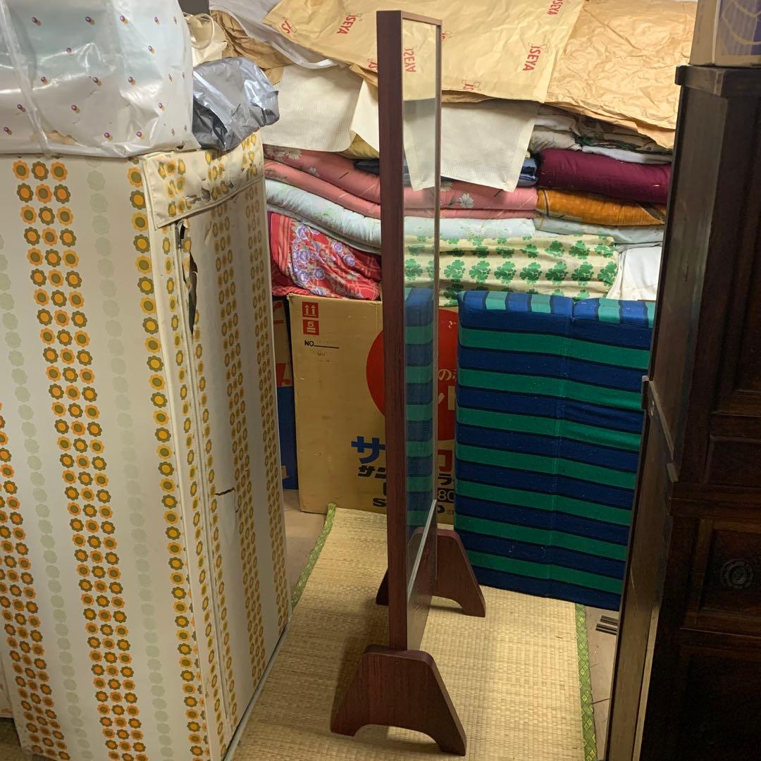 鎌倉彫 姿見 アンティーク鏡 日本板硝子 送料込み