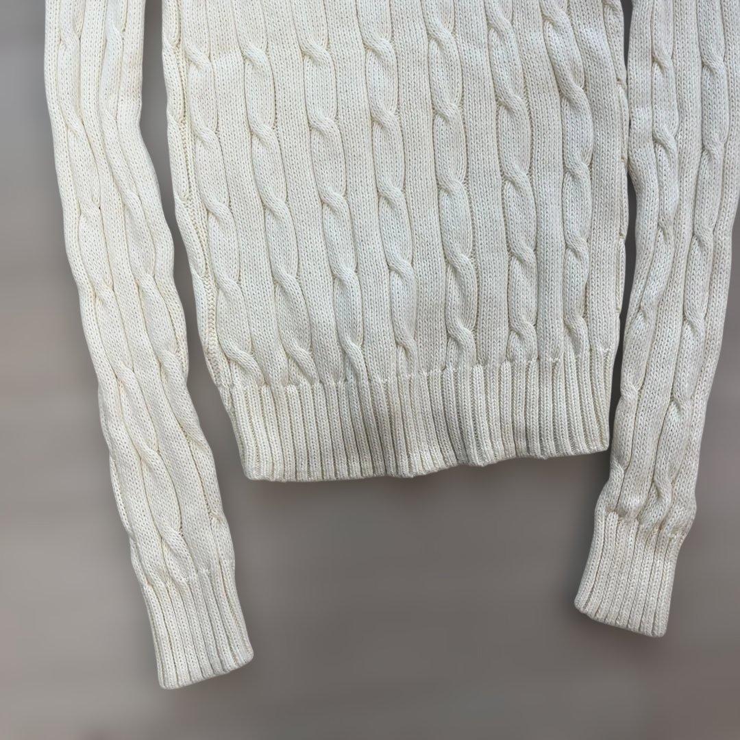 ラルフローレン ケーブル編みニット　コットン　クルーネック XS アイボリー