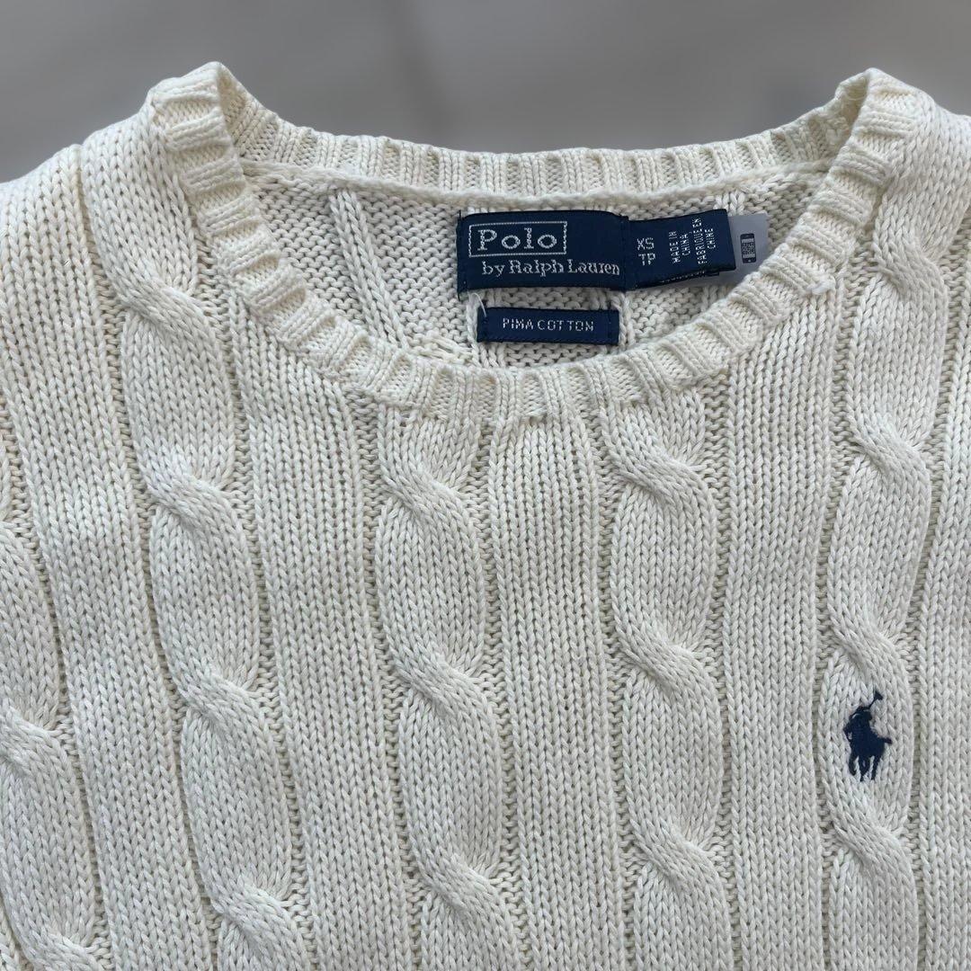 ラルフローレン ケーブル編みニット　コットン　クルーネック XS アイボリー