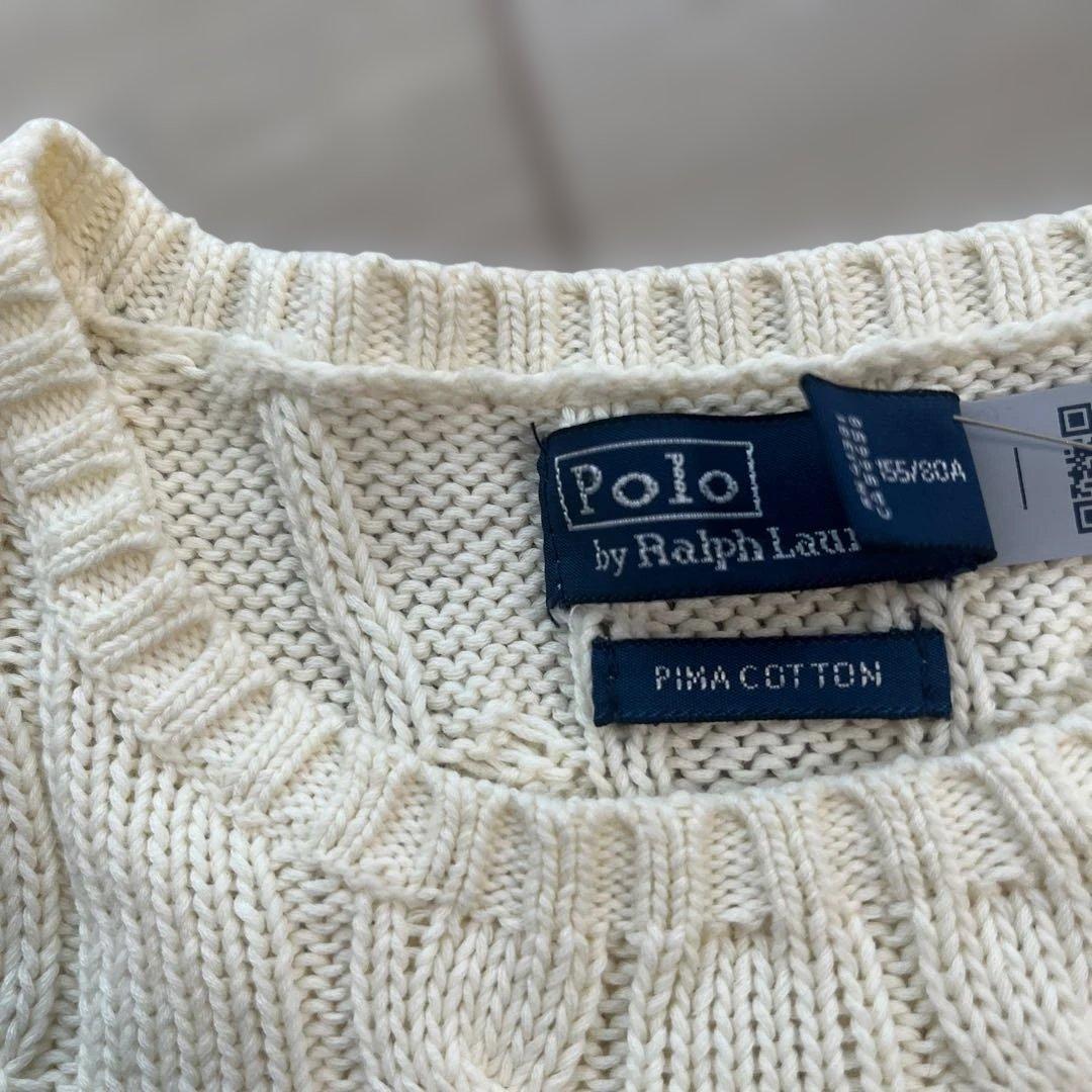 ラルフローレン ケーブル編みニット　コットン　クルーネック XS アイボリー