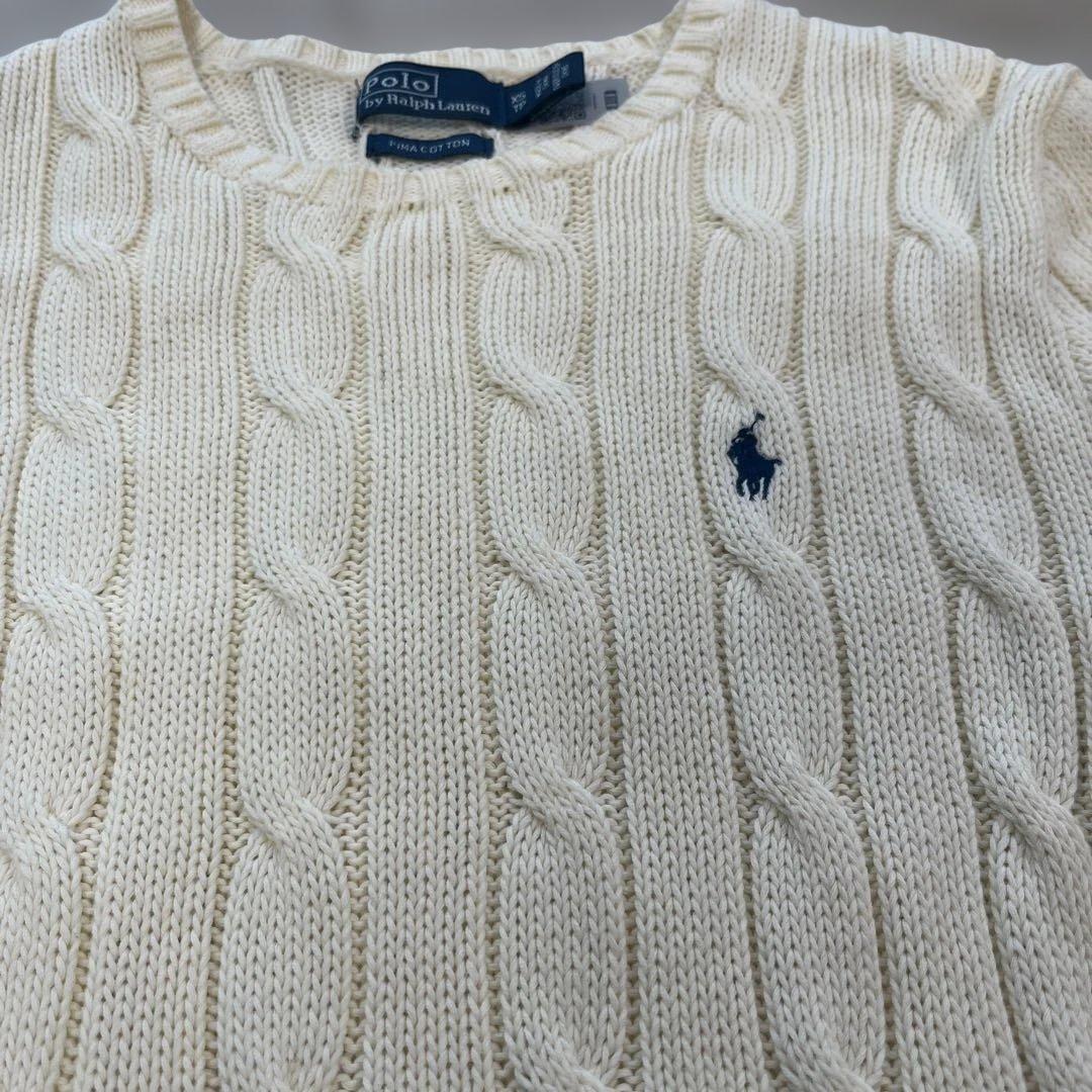 ラルフローレン ケーブル編みニット　コットン　クルーネック XS アイボリー