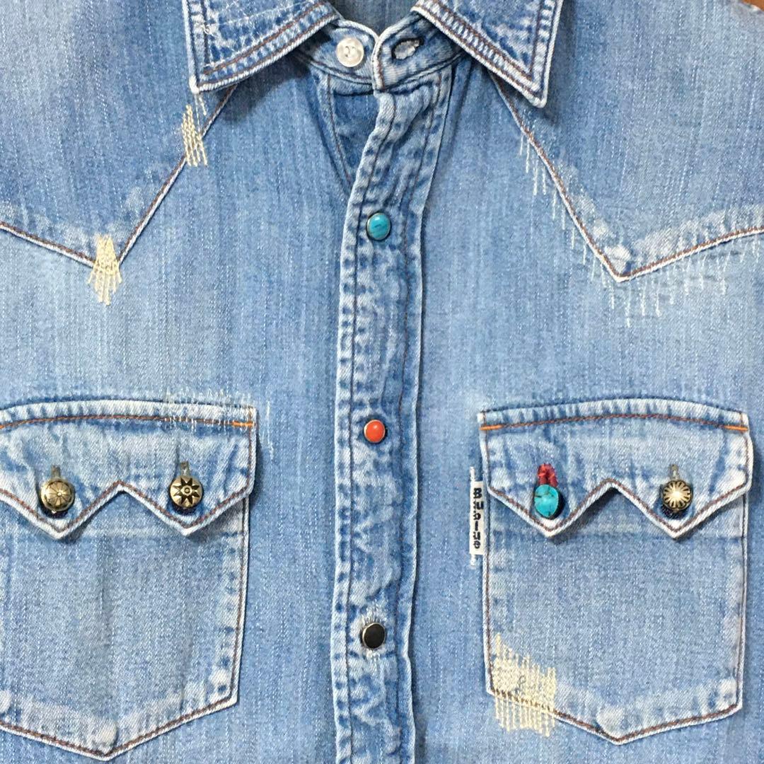 美品　ハリウッドランチマーケット　デニムシャツ　３　コンチョ　ターコイズ　シャツ