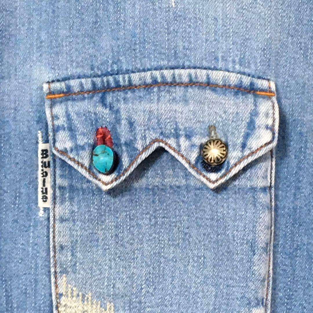 美品　ハリウッドランチマーケット　デニムシャツ　３　コンチョ　ターコイズ　シャツ