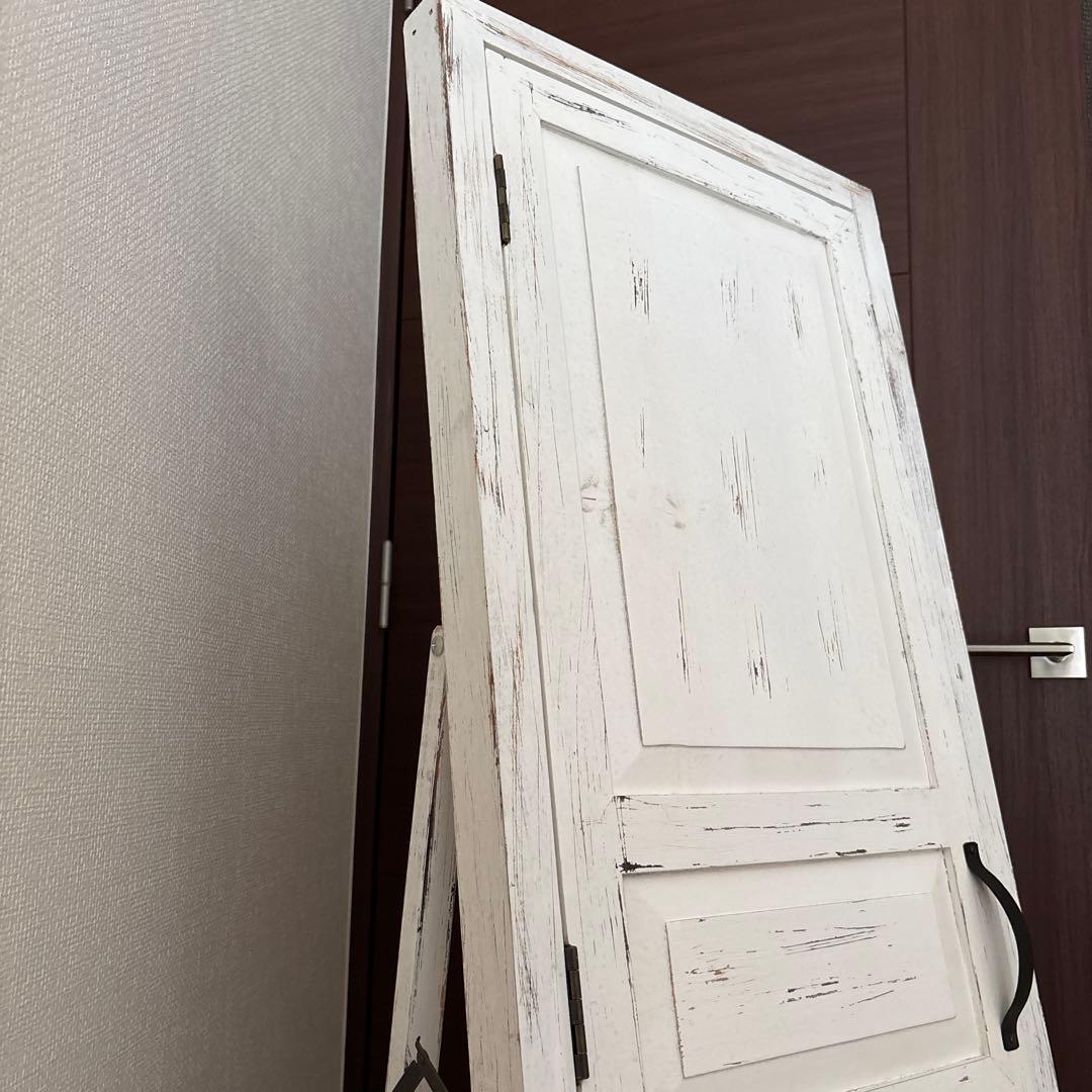 ヴィンテージ風 ホワイト ドアスタンドミラー シャビー 北欧 アンティーク