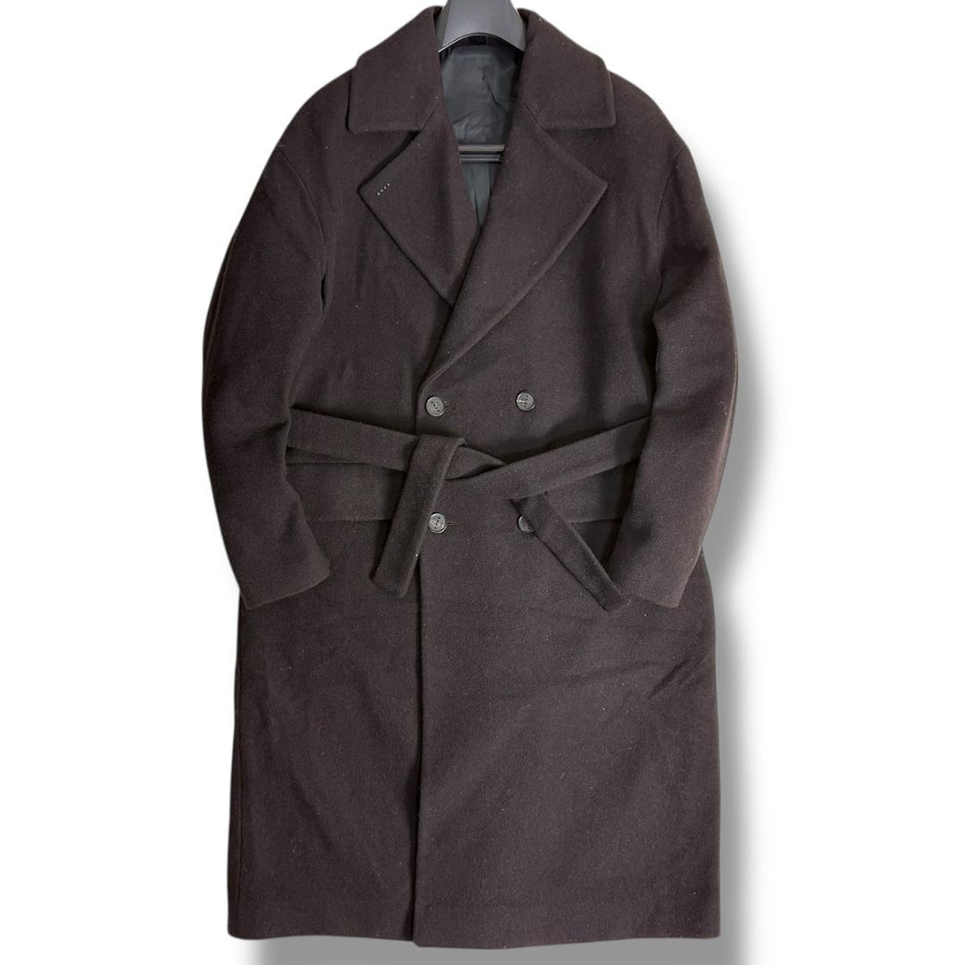 J7112美品 イーヴォ ブリンディジダブルベルテッドコート ダークブラウン48