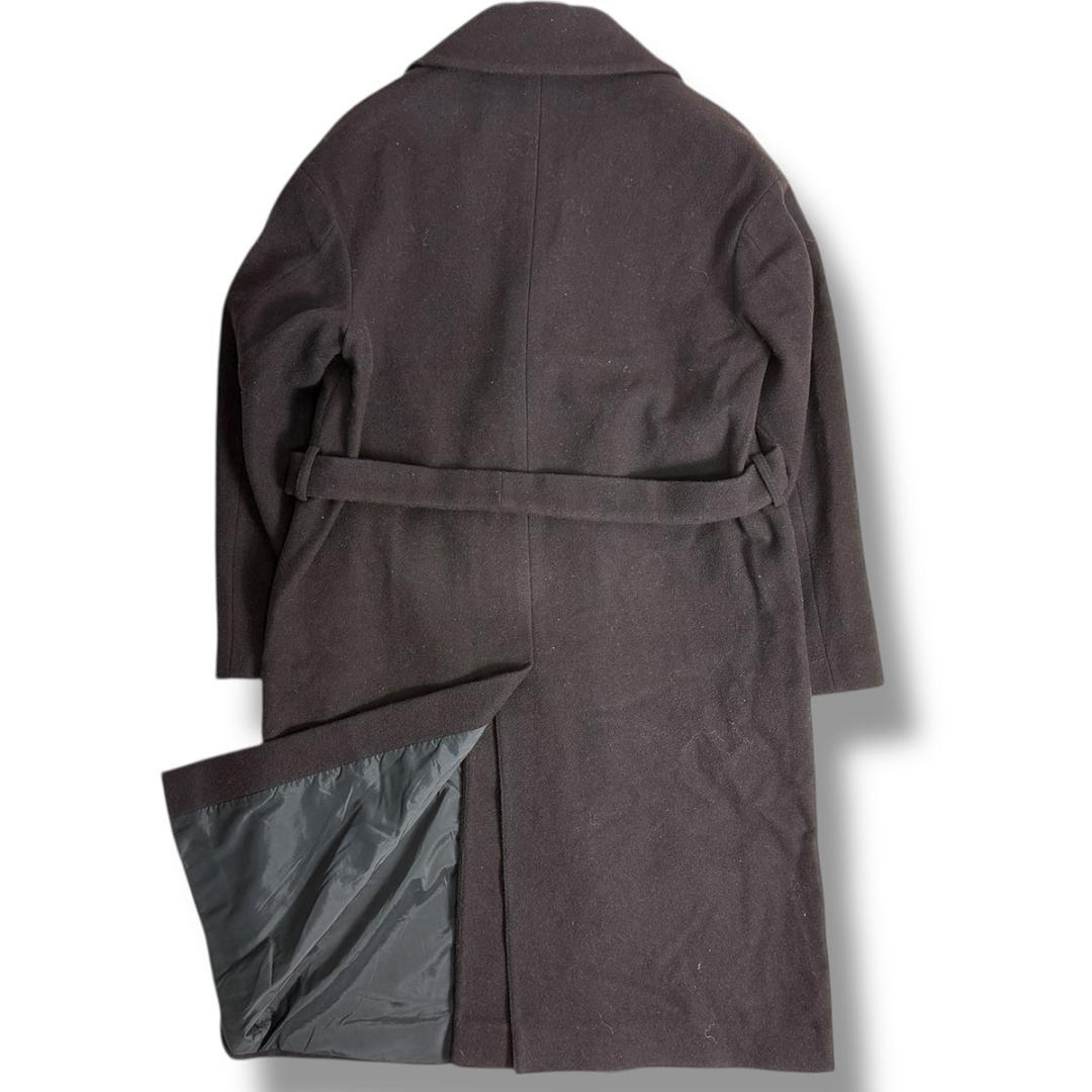 J7112美品 イーヴォ ブリンディジダブルベルテッドコート ダークブラウン48