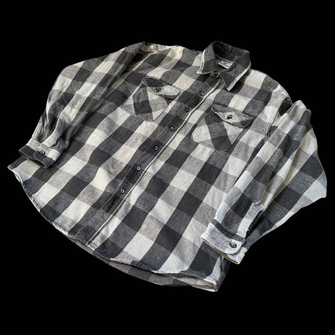 90s USA製 Prentiss ブラック グレー ヘビネル ネルシャツ XL