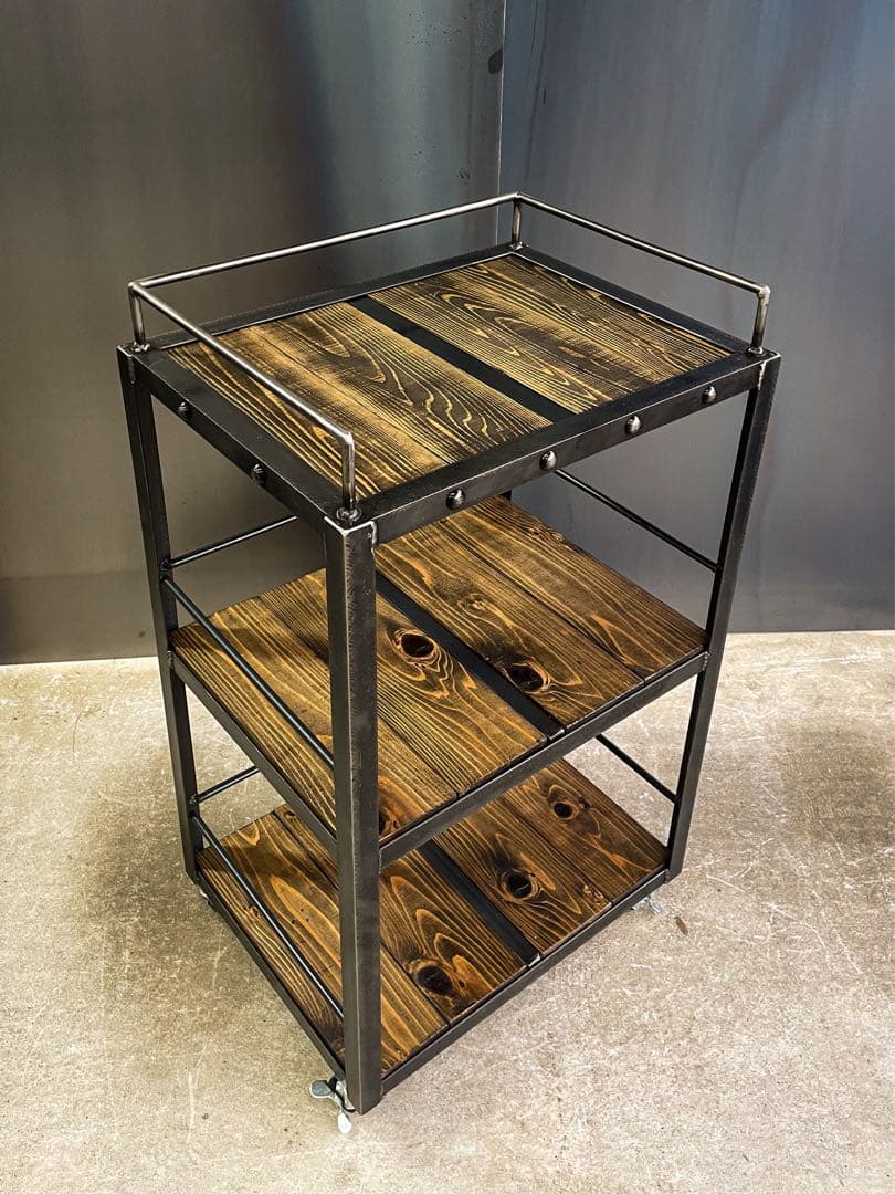 アイアンキッチンワゴン［リベット］カート　キャスター付　アイアン家具