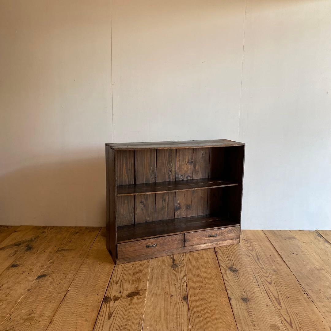 アンティーク オープンラック 飾り棚 無垢材 古道具 引き出し2杯 y117