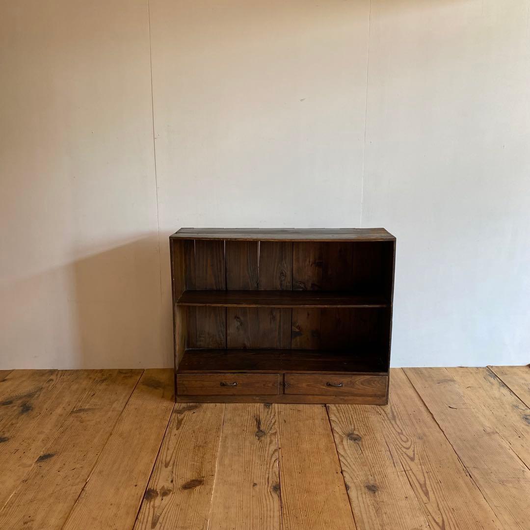 アンティーク オープンラック 飾り棚 無垢材 古道具 引き出し2杯 y117