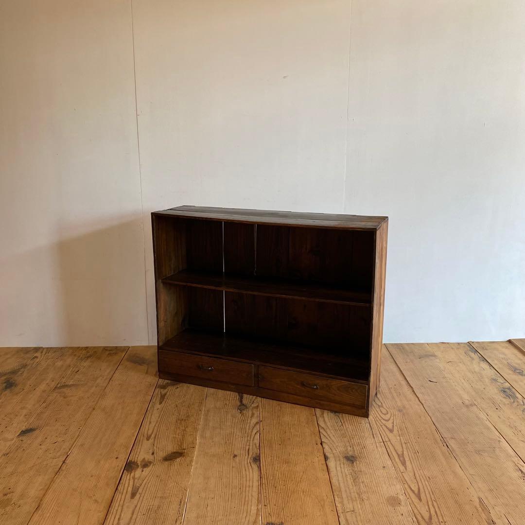 アンティーク オープンラック 飾り棚 無垢材 古道具 引き出し2杯 y117