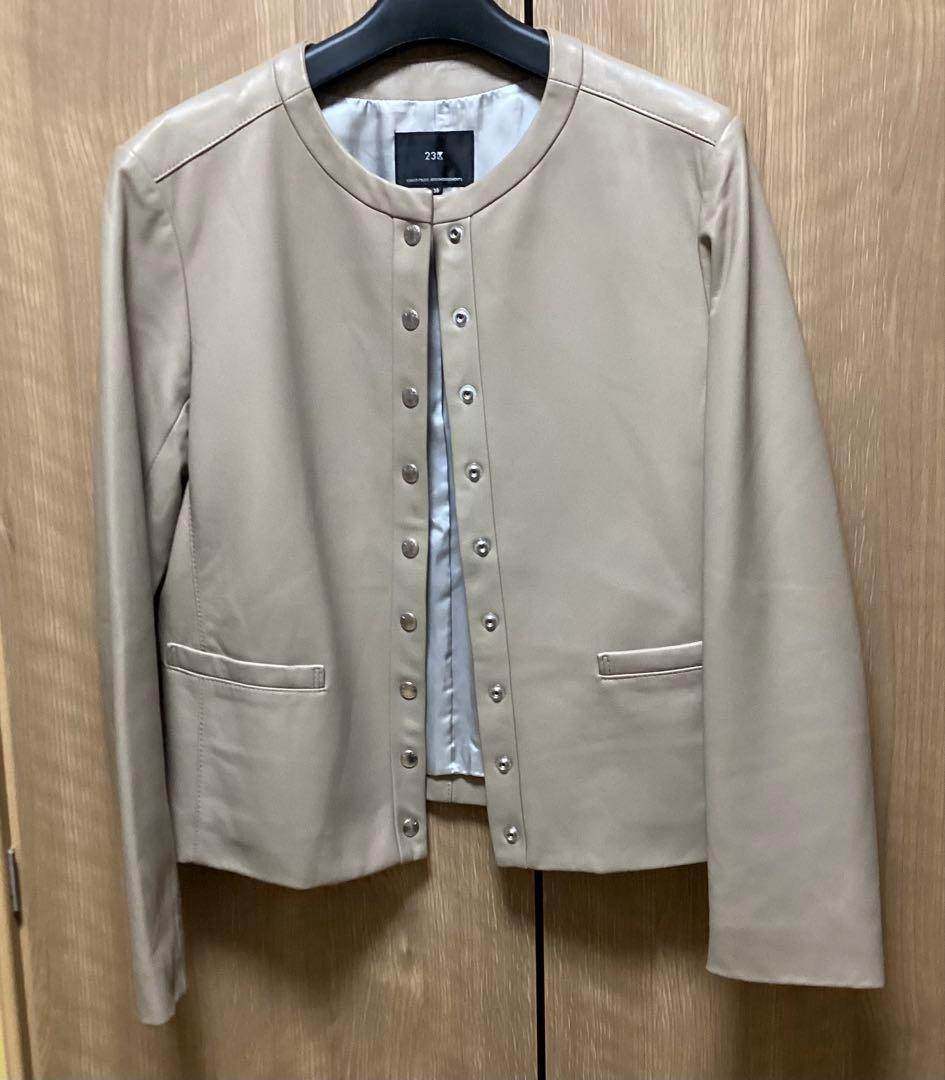 23区【中村アンさん着用】シープレザーノーカラージャケット　ベージュ系　38