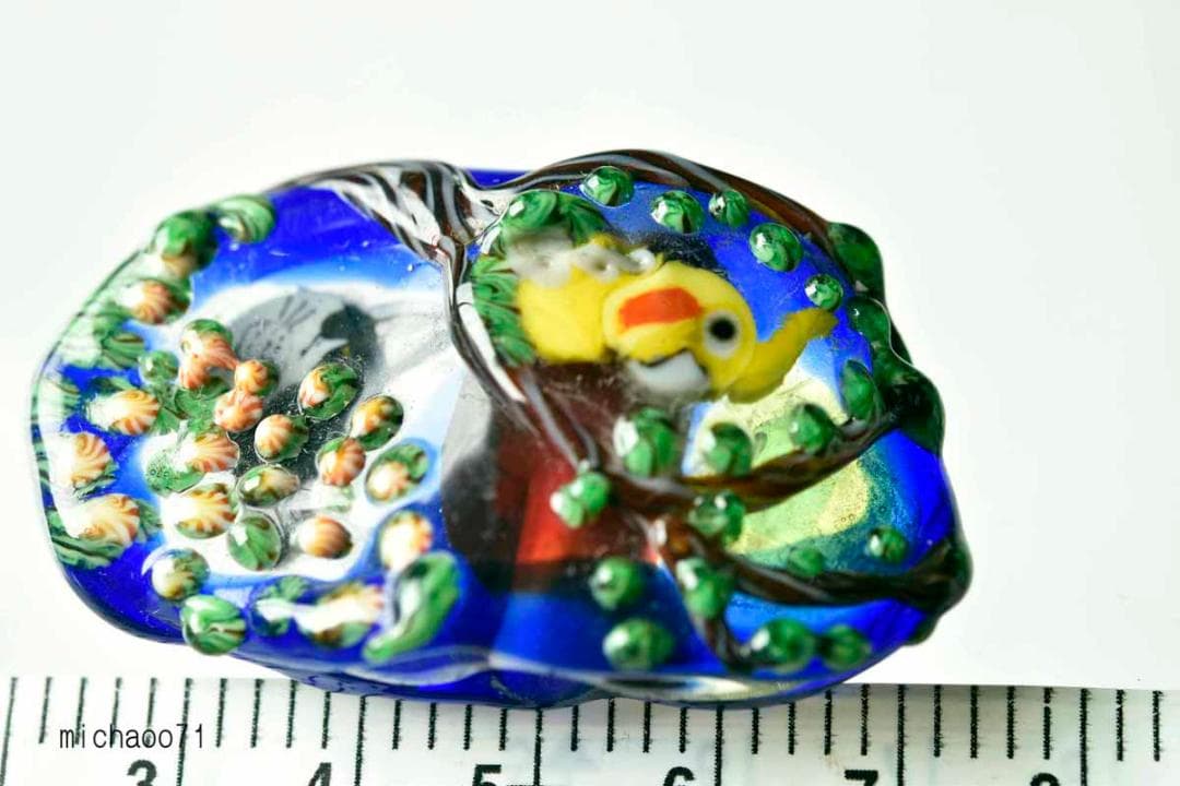 インコ　猫　とんぼ玉 トンボ玉 蜻蛉玉 ペンダントトップ 13466-491
