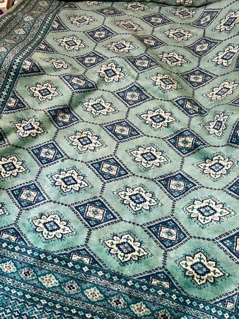 パキスタン絨毯 大判 大塚家具 エメラルドグリーン ウール 272×201cm