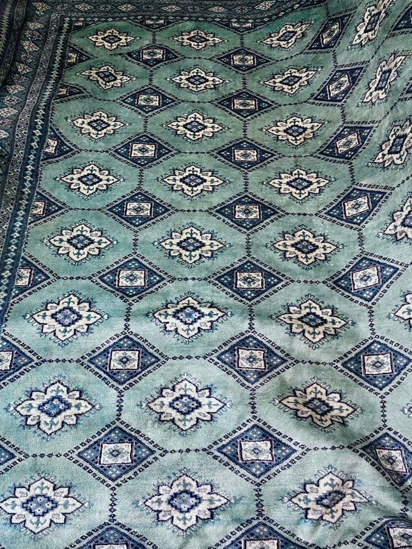 パキスタン絨毯 大判 大塚家具 エメラルドグリーン ウール 272×201cm