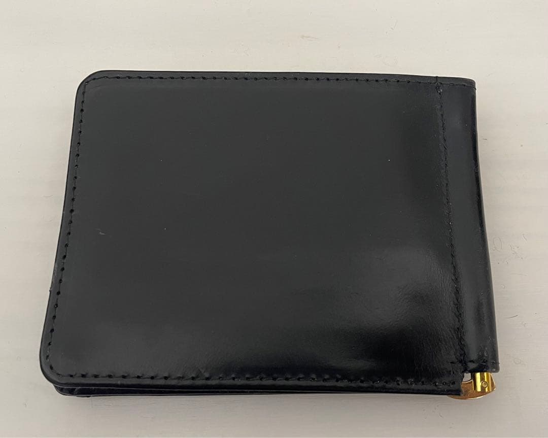 ブラックレザー 二つ折りマネークリップ