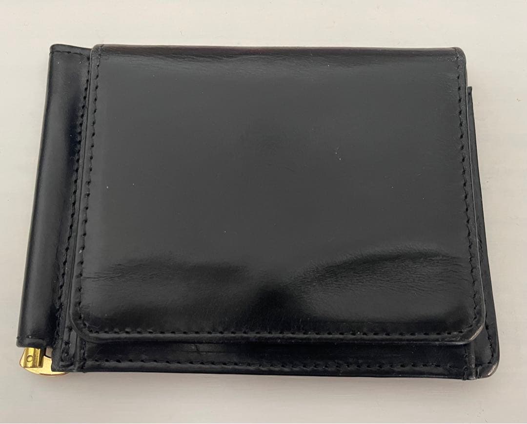 ブラックレザー 二つ折りマネークリップ