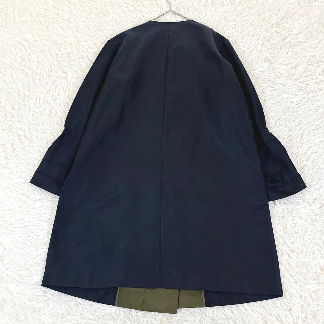 美品✨ 49AV ジュンコシマダ ノーカラーナイロンダブルコート バイカラー 紺
