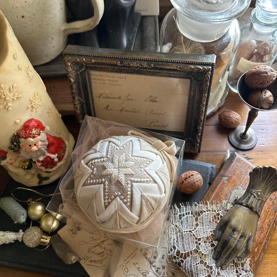 poritorie 雪 結晶 刺繍 オーナメント ベロアリボン アンティーク