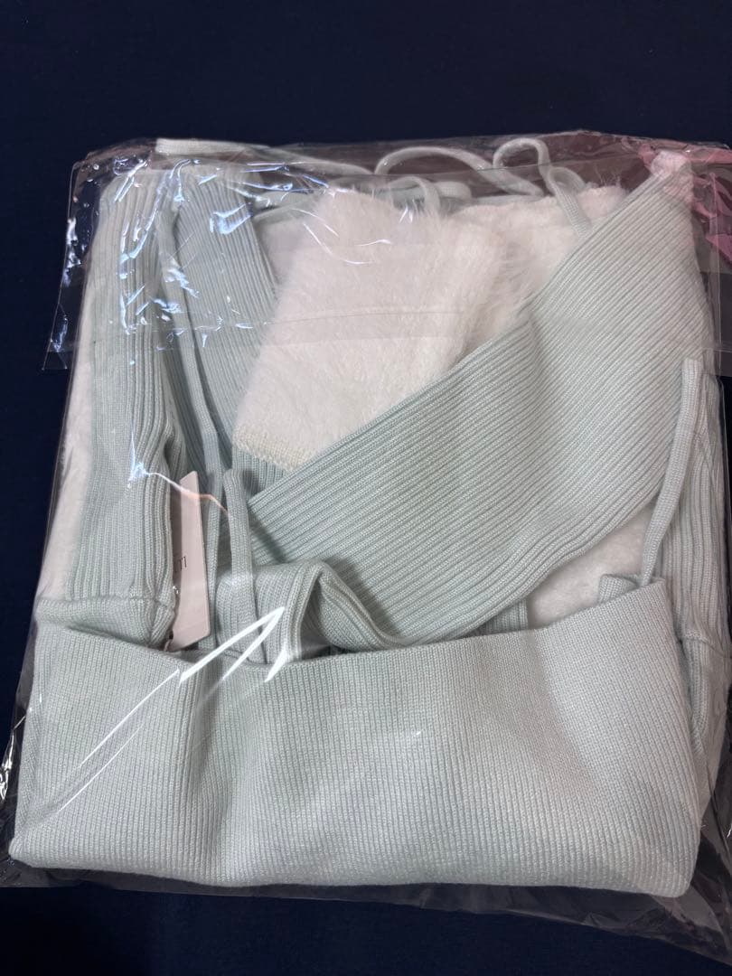 トップス lumignon Ribbon bust fluffy tops blue