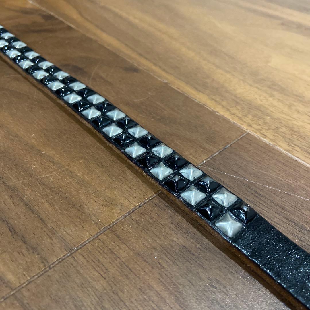 希少配色 HTC ピラミッドスタッズ シルバー&ブラック ナローベルト 34