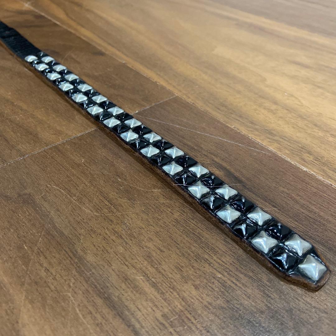 希少配色 HTC ピラミッドスタッズ シルバー&ブラック ナローベルト 34