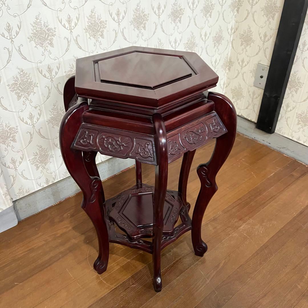 【アンティーク】花梨 李朝様式 木製 花台 盆栽卓 高卓 飾り台 サイドテーブル