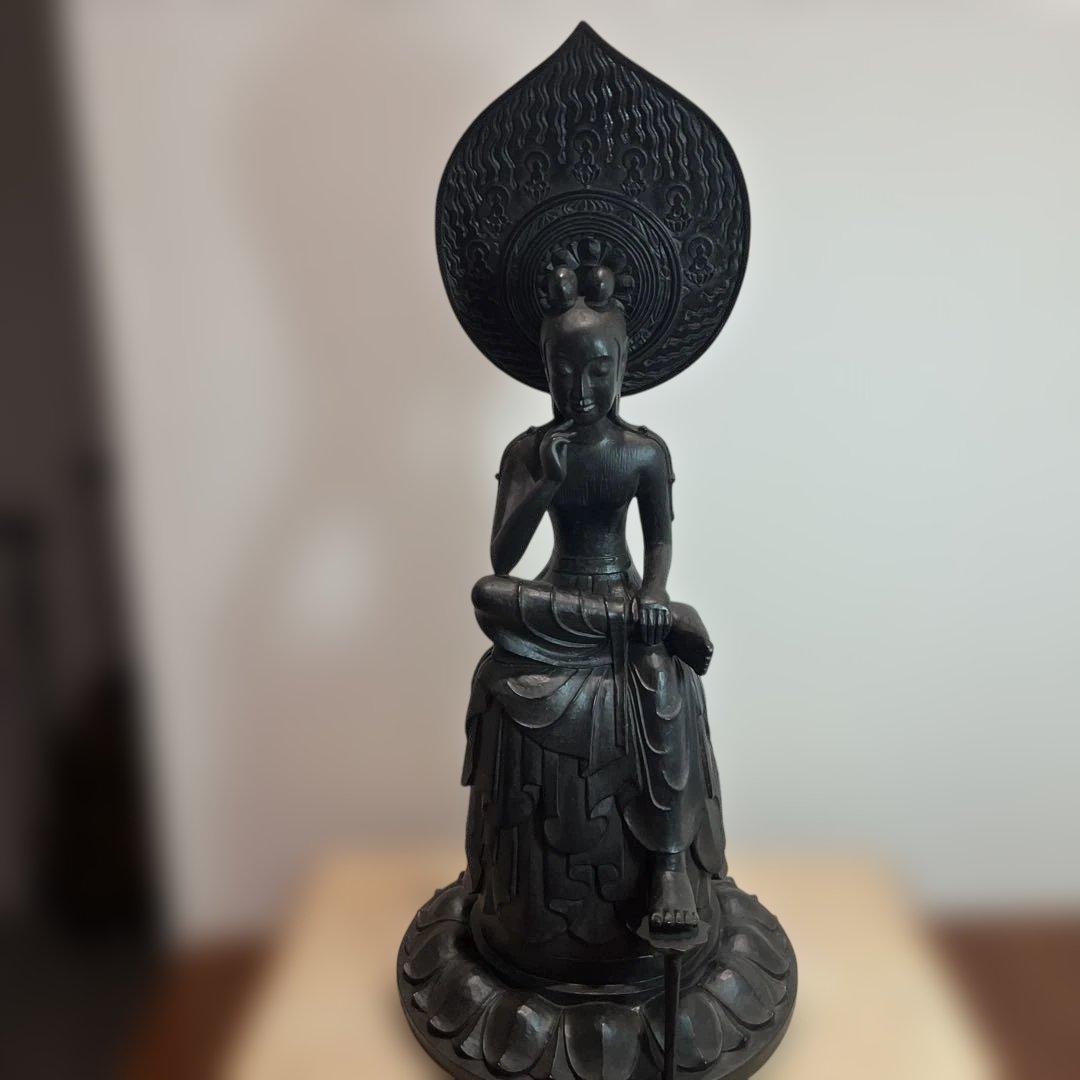 黒い仏像 後光付き 伝統的デザイン36センチ