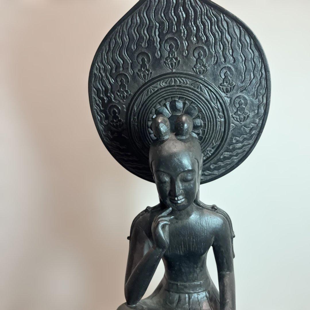 黒い仏像 後光付き 伝統的デザイン36センチ