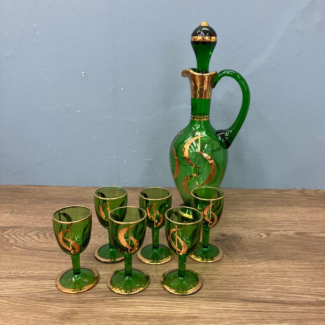 E-1 ボヘミアンガラス デキャンタ ショットグラス 6客セット 食器