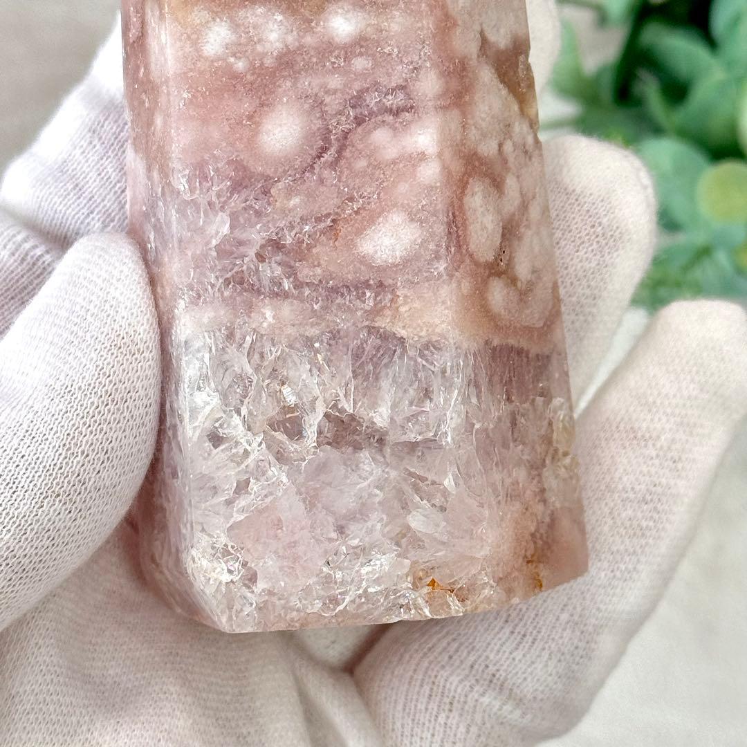 【D232】ぽわわんピンクとザクキラ結晶☆桜瑪瑙 ポイント タワー Bタイプ