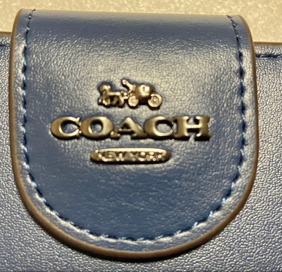 【新品未使用】COACH コーチ 二つ折り財布 ブルー　CR791