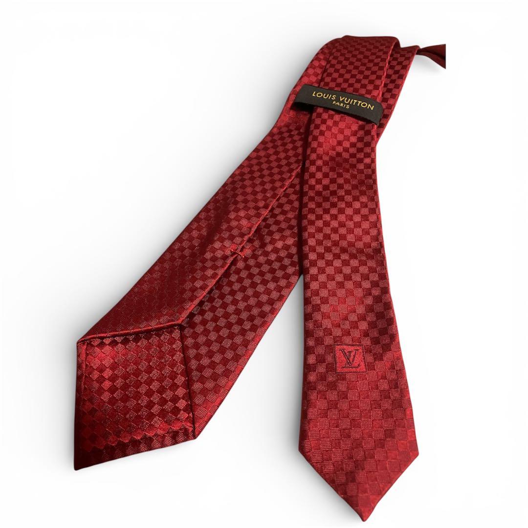 【極美品】 LOUIS VUITTON マイクロダミエ LVロゴ 赤　ネクタイ