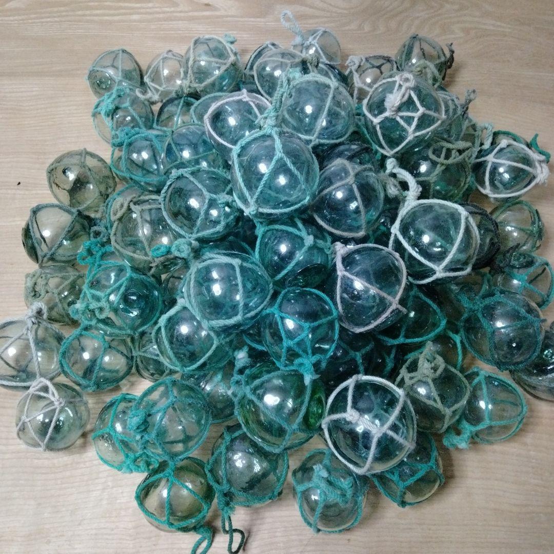 ガラス浮球　浮き玉　ガラス玉　漁具　 ９８個セット　網紐付き